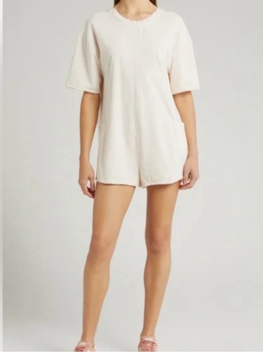 Free People Cream Athletic Shorts Romper